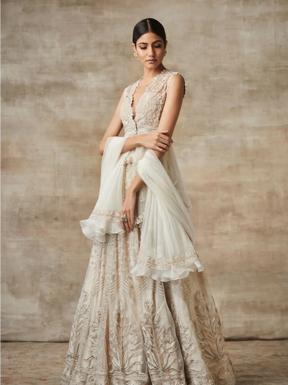 Gold/Cream Ridhi Mehra Lehenga with Deep V Bodice - Picture 3 of 16